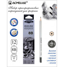 Карандаш чернографитный 8B ACMELIAE шестигранный, корпус серебряный, 8000-8B EAN