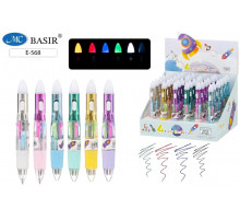 E-568,Авторучка МИНИ 4-х цветная,фонарик детская -РАКЕТА-мини-корпус,11,1см,с цветным резиновым держателем 0,5 mm.