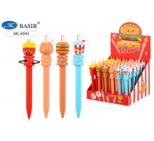 МС-6943,Авторучка-массажёр-ФАСТ ФУД-цветной корпус под soft,ассорти,прорезин.наконечник,цвет чернил синий