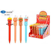 МС-6943,Авторучка-массажёр-ФАСТ ФУД-цветной корпус под soft,ассорти,прорезин.наконечник,цвет чернил синий