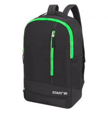 Рюкзак STAFF STRIKE универсальный, 3 кармана, черный с салатовыми деталями, 45х27х12 см, 270785