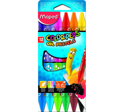 Пастель масляная COLOR'PEPS OIL PASTEL, треугольный корпус, супер мягкая, разные эффекты, в картонном футляре, 12 цветов