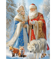 Пр.п.Холст с красками 30х40 см по номерам в коробке (30цв.) Дед Мороз и внучка (арт. ХК-0526)