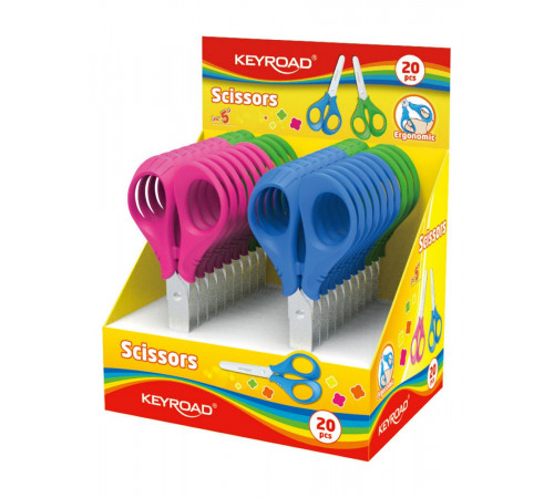 Ножницы KEYROAD Start 13см школьные, закругленные лезвия,симметричные кольца, ассорти,20 шт. в диспл, KR971844