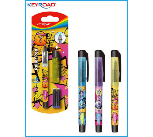 Набор KEYROAD: ручка роллер 0,7 мм с картриджем, синяя, 2 запасных картриджа, в блистере, KR972839