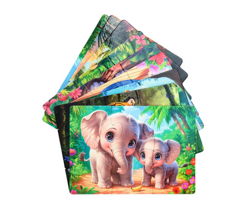 Пр.п.ПАЗЛЫ 9 в 1 (54 детали, поле 15х10,5 см) ДИКИЕ ЖИВОТНЫЕ (арт. П54-8237)