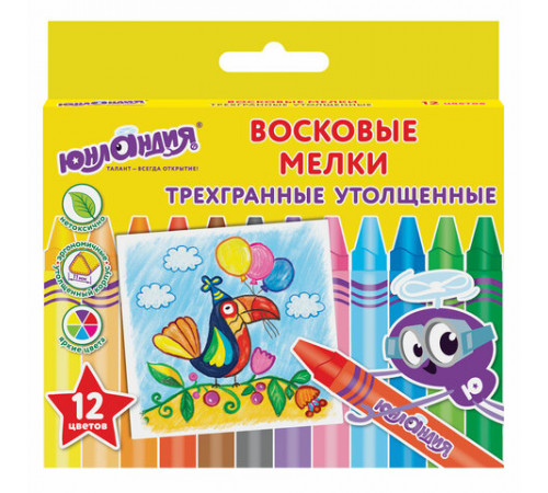 Восковые мелки трехгранные утолщенные ЮНЛАНДИЯ 