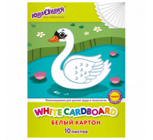 Картон белый А4 немелованный, 10 листов, в папке, ЮНЛАНДИЯ, 200х290 мм, 