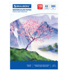 Бумага для акварели БОЛЬШАЯ А3, 10 л., 200 г/м2, 297х420 мм, BRAUBERG, 