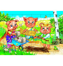 Пазл на планшете. Три поросенка