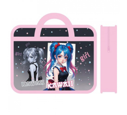 Папка детская А4 пластиковая, с ручками 330/260/75 (30) / ПМ-А4-25, ДЕВОЧКА С БАНТИКАМИ 2025 /