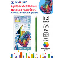 Набор трёхгранный цветных классических карандашей ACMELIAE Classic Artmate 12цв. в картонном футляре, 43126