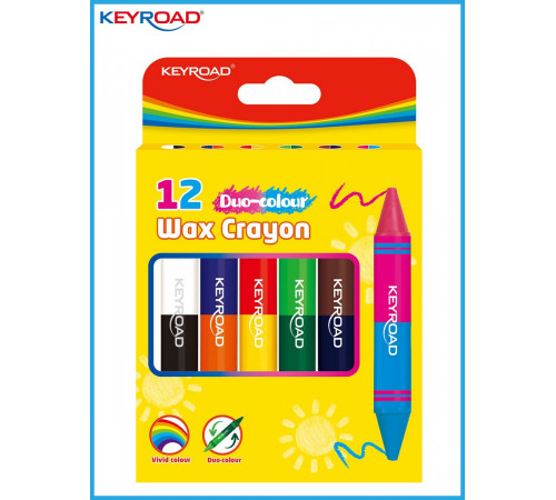 Восковые мелки двусторонние KEYROAD Jumbo DUO 6шт/12цв. картонный футляр, KR972803