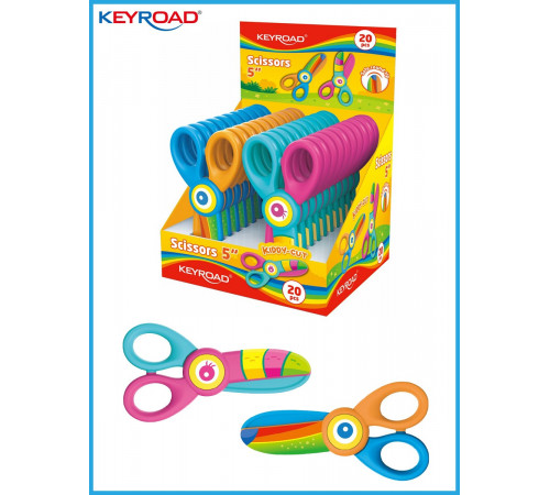 Ножницы безопасные KEYROAD 11,6 см с рисунком, дошкольные, симметричные кольца, 20 шт. в дисплее, KR972813