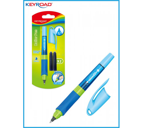 Набор KEYROAD: ручка роллер 0,7 мм с картриджем, синяя, 2 запасных картриджа, в блистере, KR971173