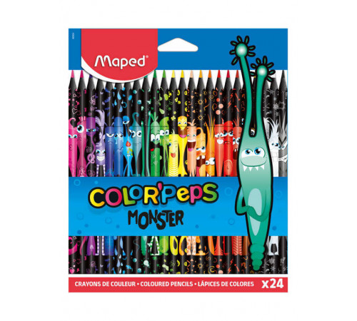 Цветные карандаши Maped Color Peps Monster (монстр), трёхгр., пластик, европодвес, 24 цв., 862624