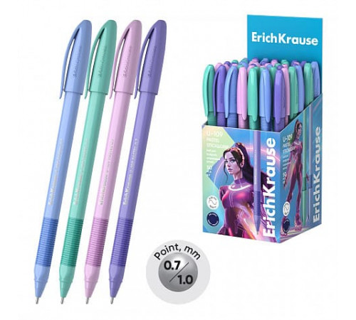 Ручка шариковая ErichKrause® U-109 Pastel Stick&Grip 1.0, Ultra Glide Technology, цвет чернил синий (в коробке по 50 шт.) 58111
