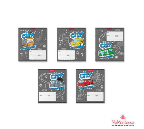 Тетрадь школьная ученическая ErichKrause® City Transport, 18 листов, клетка (в плёнке по 10 шт.)_MIX-PACK 58251