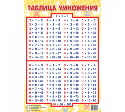 Таблица умножения (мини). Литур.