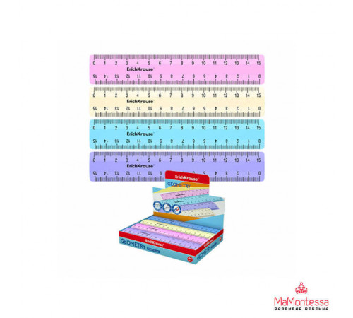 Линейка пластиковая ErichKrause Pastel, 15см, ассорти  49541