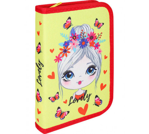 Пенал 1-секц, печать на ткани, большой, с откидной планкой ДЕВОЧКА И БАБОЧКИ-1 (ПН-1796) (190х115)