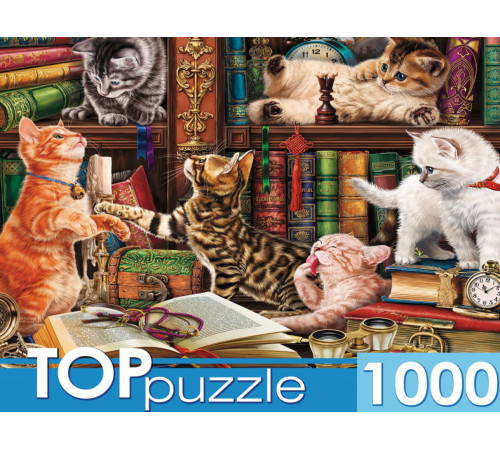 TOPpuzzle. ПАЗЛЫ 1000 элементов. Ф1000-7729 Котята в библиотеке