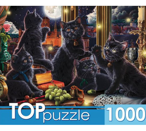 TOPpuzzle. ПАЗЛЫ 1000 элементов. ЧЕРНЫЕ КОТЯТА И СВЕТЛЯЧКИ. (Арт.Ф1000-3869)