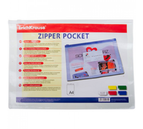 Zip-пакет пластиковый ErichKrause® PVC Zip Pocket, A4, прозрачный (в пакете по 12 шт.) 2935 Zip-пакет пластиковый ErichKrause® PVC Zip Pocket, A4, прозрачный (в пакете по 12 шт.) 2935
