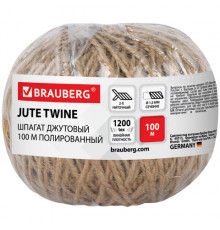 Шпагат джутовый полированный длина 100 м диаметр 1,5 мм, 2-х ниточный, BRAUBERG, 607947