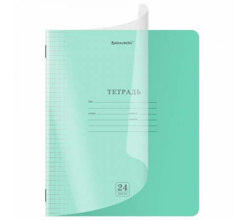 Оф.м.Тетрадь пластик.обложка(прозрачная)24 листа, клетка, BRAUBERG 
