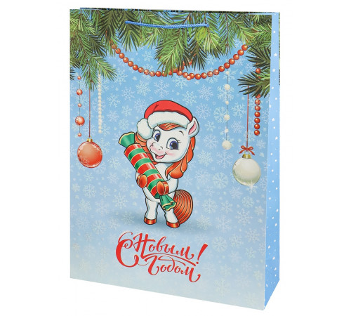 Dream cards Пакет подар. мат.лам.глит 32,4х44,5х10,2см(XL) Лошадка с конфетой,190г ППК-2429