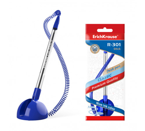 Ручка шариковая настольная ErichKrause® R-301 Desk Pen 1.0, цвет чернил синий (в пакете по 1 шт.)