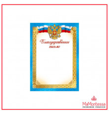 Ш-15825 Благодарственное письмо с Российской символикой. А4 (для принтера,  бумага мелованная 170 г/м)