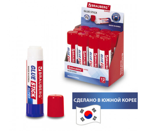 Клей-карандаш BRAUBERG SUPER, 21 г, ЮЖНАЯ КОРЕЯ, 229542