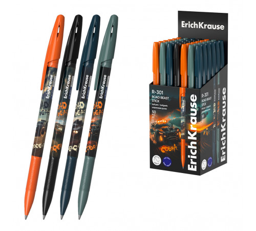 Ручка шариковая ErichKrause R-301 Stick Road Beast 0.7, цвет чернил синий (в коробке по 50 шт.) 63074
