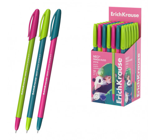 Ручка шариковая ErichKrause Neo® Stick Panda Hugs 0.7, Super Glide Technology, цвет чернил синий (в коробке по 50 шт.) 63101