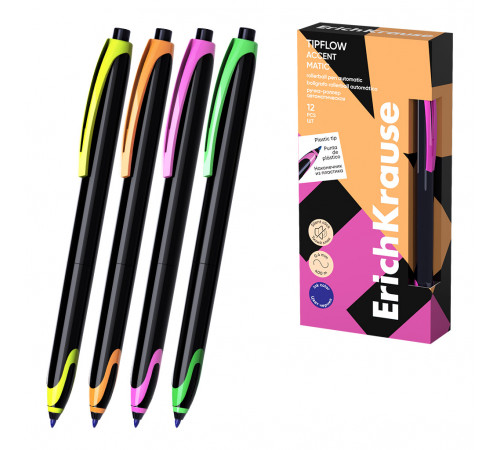 Ручка-роллер автоматическая ErichKrause TipFlow Matic Accent 0.5, цвет чернил синий (в коробке по 12 шт.) 63703