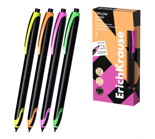 Ручка-роллер автоматическая ErichKrause TipFlow Matic Accent 0.5, цвет чернил черный (в коробке по 12 шт.) 63704