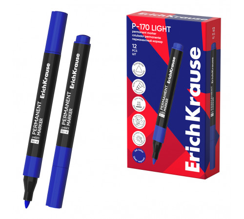 Перманентный маркер ErichKrause P-170 light, цвет чернил синий (в коробке по 12 шт.) 63564
