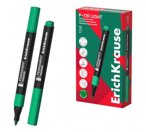 Перманентный маркер ErichKrause P-170 light, цвет чернил зеленый (в коробке по 12 шт.) 63566