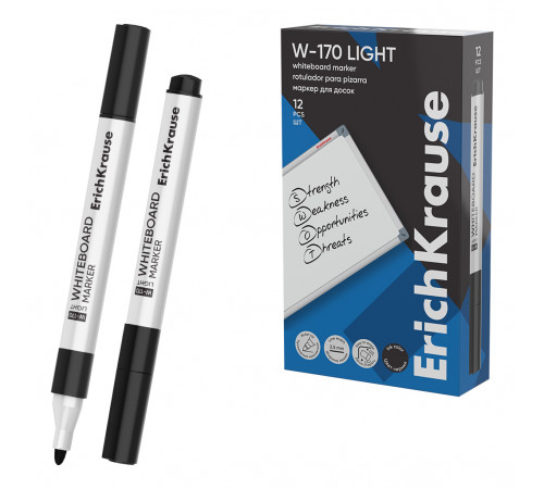 Маркер для досок ErichKrause W-170 light, цвет чернил черный (в коробке по 12 шт.) 63567