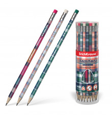 Чернографитный трехгранный карандаш с ластиком ErichKrause® Tartan HB (в тубусе по 42 шт.) 56010