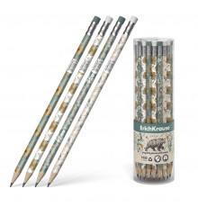 Чернографитный трехгранный карандаш с ластиком  ErichKrause® Natural Life HB (в тубусе по 42 шт.) 55261
