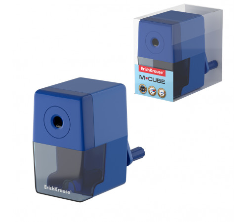 Точилка механическая ErichKrause M-Cube, с контейнером, синий (в пэт-боксе)56032