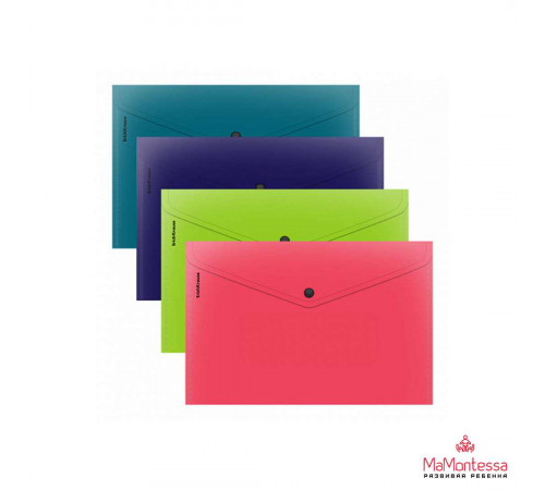 Папка-конверт на кнопке пластиковая ErichKrause Soft Reef, А5+, непрозрачный, ассорти  62957