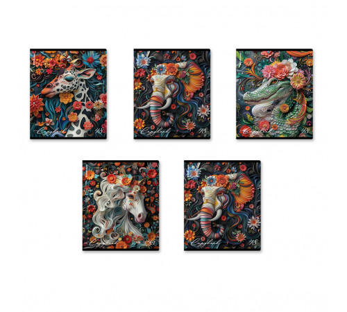 Тетрадь общая ученическая ErichKrause Flower Animals, 48 листов, выборочный УФ-лак, клетка_MIX-PACK 63322