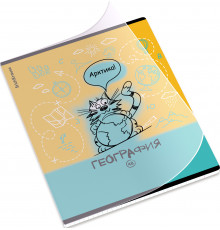 Тетрадь общая ученическая с пластиковой обложкой на скобе ErichKrause Котоформулы, География, 48 листов, клетка 62532