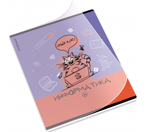 Тетрадь общая ученическая с пластиковой обложкой на скобе ErichKrause Котоформулы, Информатика, 48 листов, клетка 62536