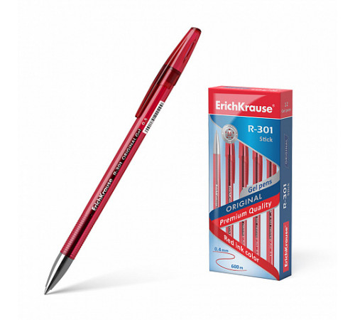 Ручка гелевая ErichKrause R-301 Gel Stick Original  0.5, цвет чернил красный (в коробке по 12 штук) 42722
