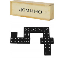 Пр.п.Домино пластиковое в деревянной коробке 17х5,5х3см, кость: 4,3х2х0,6 см  (арт.ИН-0396)